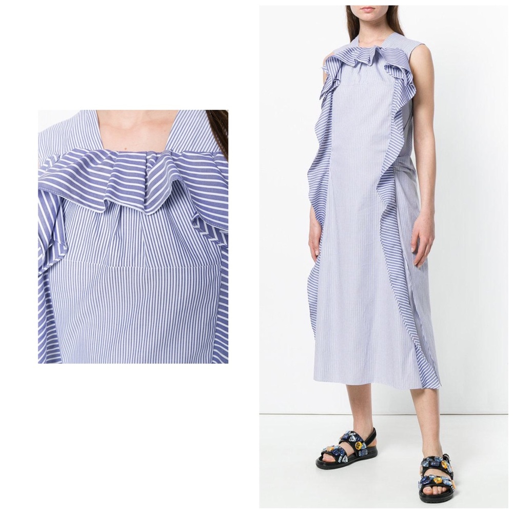 NWT Carven Sleeveless Striped Ruffle Midi Dress - Picture 4 of 11